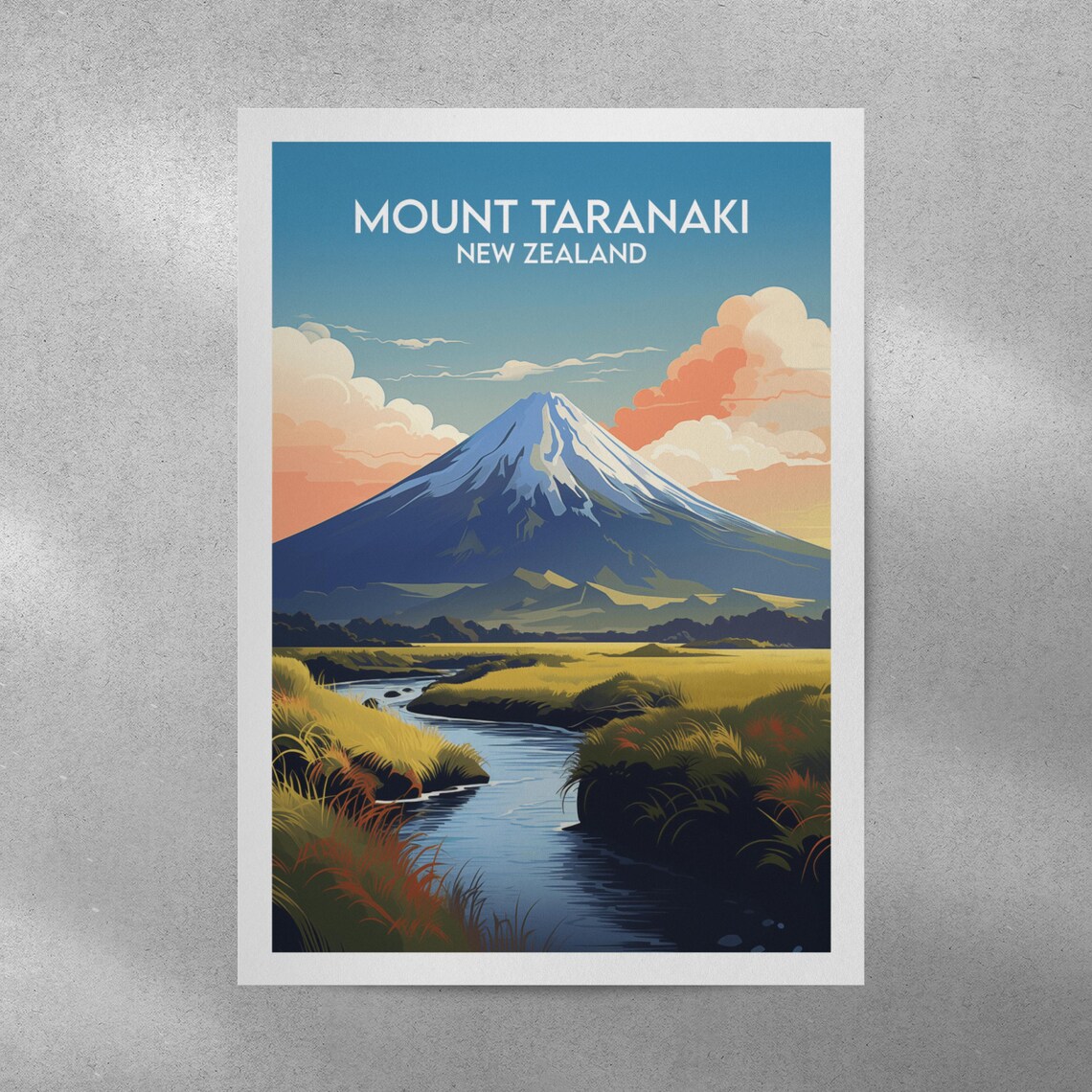 Mount Taranaki New Zealand Snowy Volcano Meadow Stream Poster - Image 4