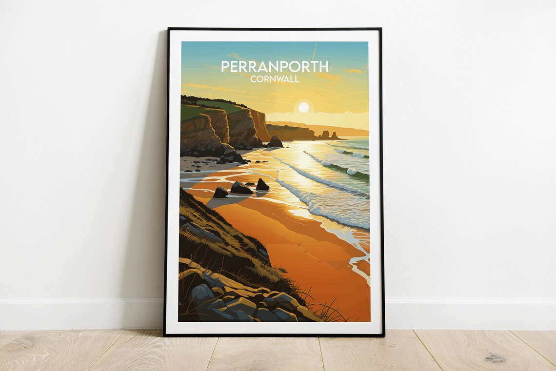 Perranporth Travel Poster, Cornwall Place Print