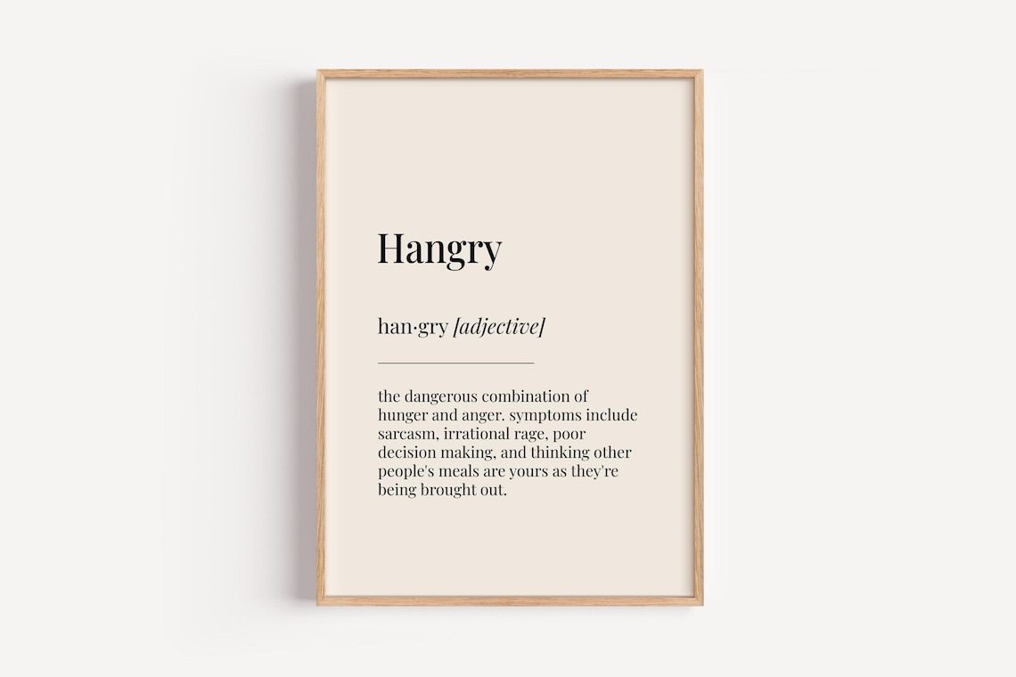 Hangry Definition Dictionary Poster, Kitchen Food Art
