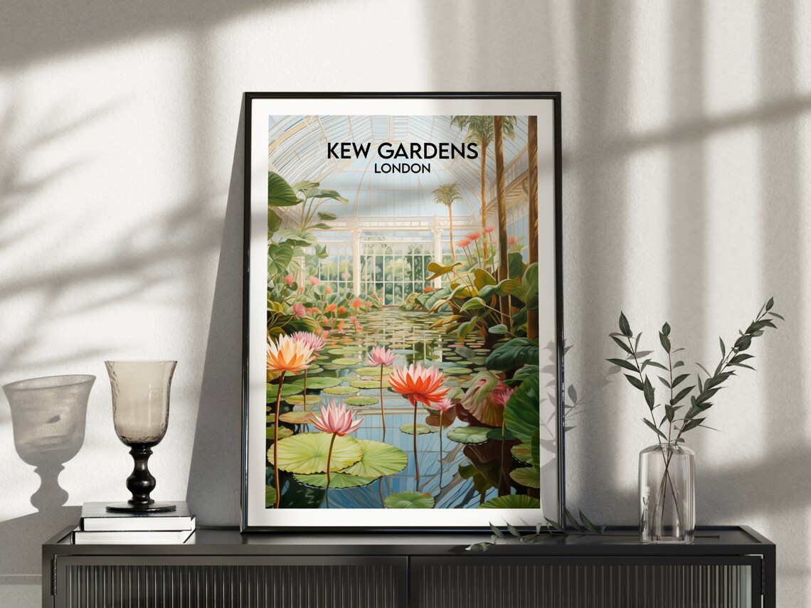 Kew Gardens London Waterlily Pond Glasshouse Interior Travel Poster - Image 4