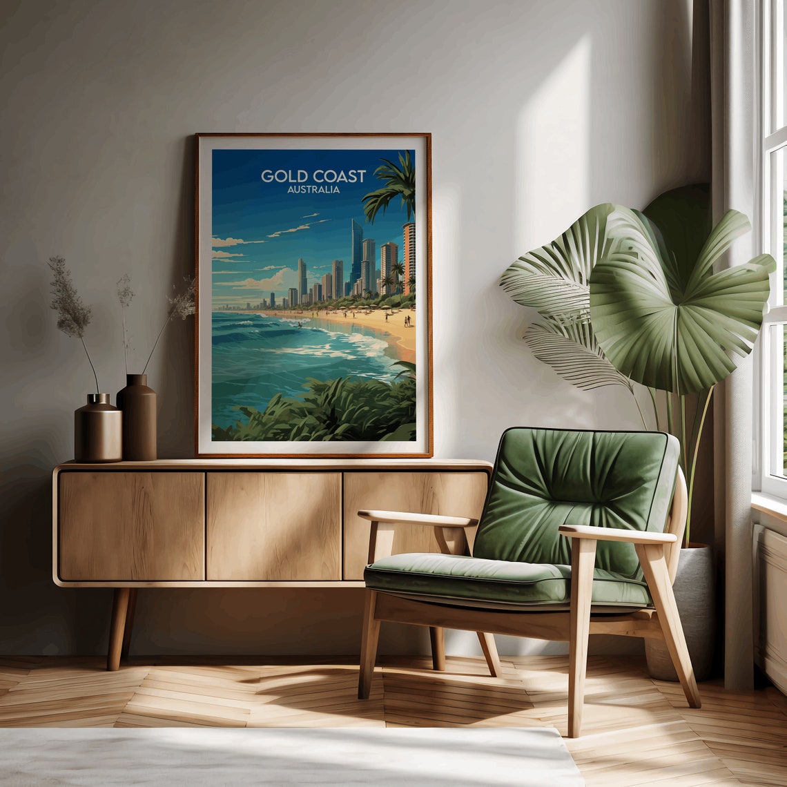 Gold Coast Australia Vintage Retro Beach Skyline Travel Poster - Image 2