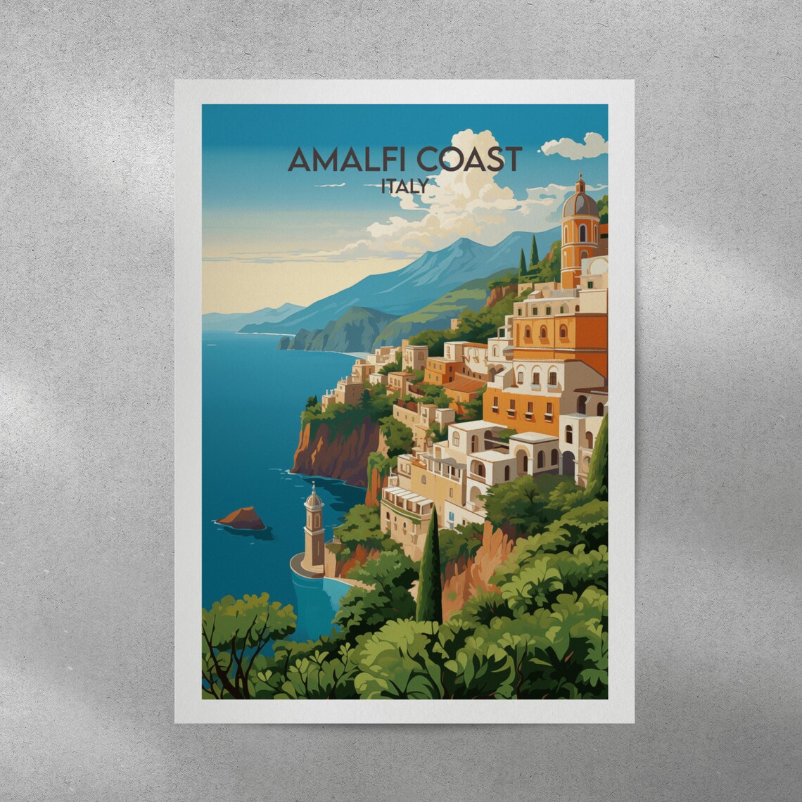 Amalfi Coast Italy Cliffside Village Sea View Vintage Travel Poster - Image 3