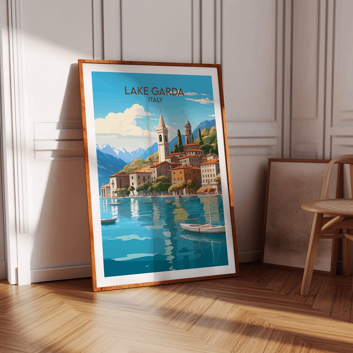 Lake Garda Italy Lakeside Village Boats Vintage Travel Poster - Image 3