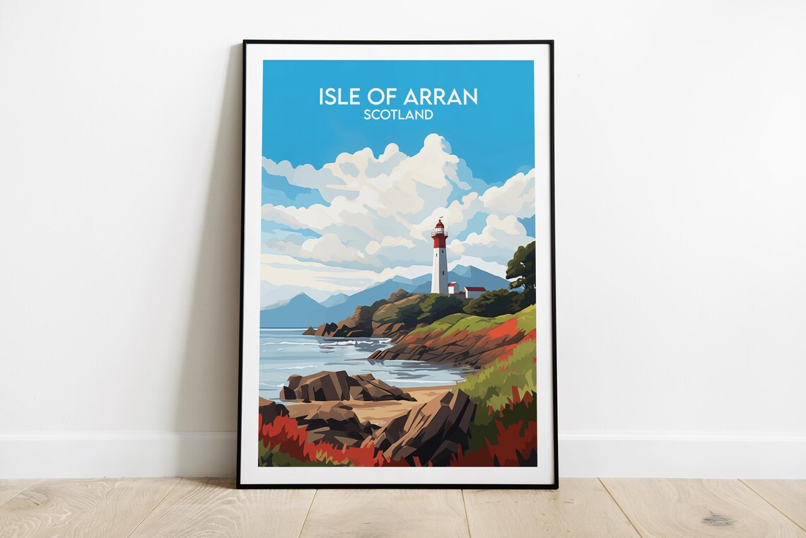 Isle of Arran Scotland Coastal Lighthouse Vintage Travel Wall Poster