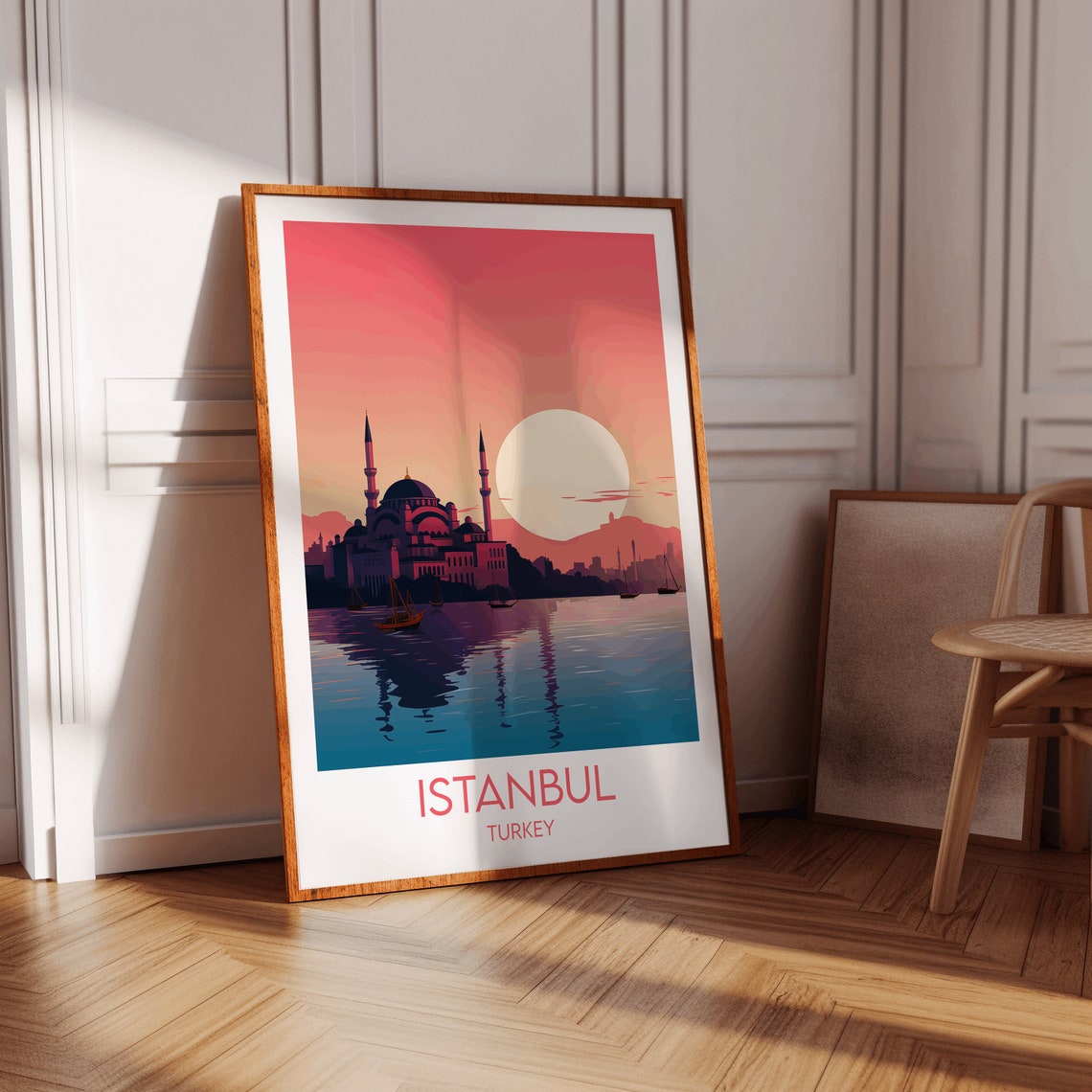 Istanbul Turkey Mosque Sunset Water Reflection Travel Poster - Image 3