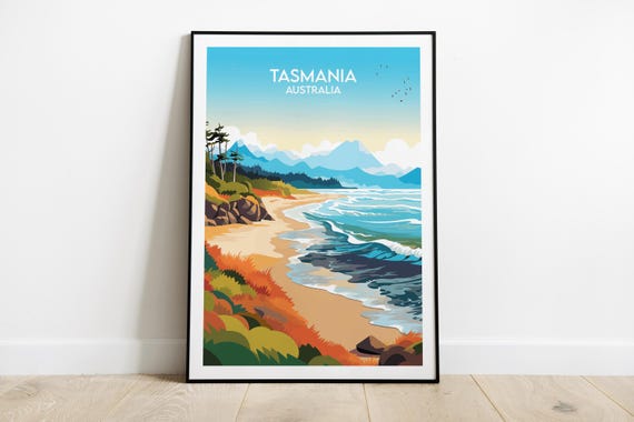 Tasmania Travel Print Australia Poster Custom Personalised Wedding Birthday Gift