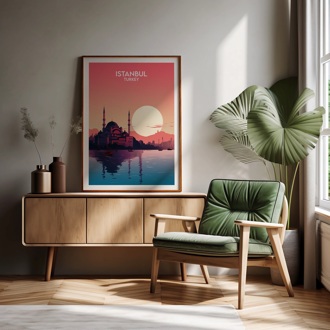 Istanbul Turkey Sunset Mosque Over Water City Travel Poster Art - Image 2