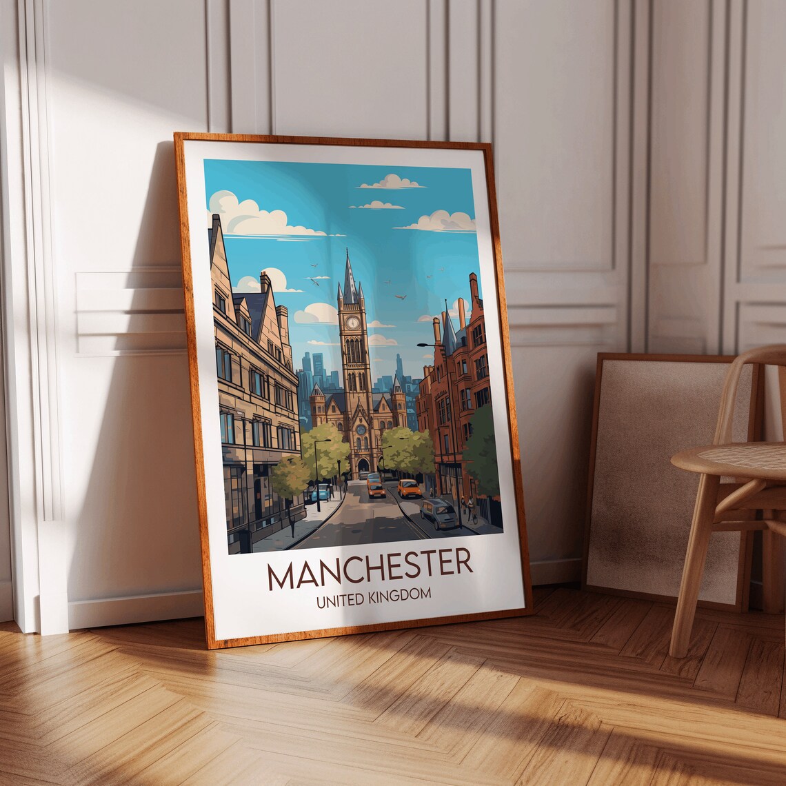 Manchester United Kingdom Clock Tower Street City Scene Art Poster - Image 2