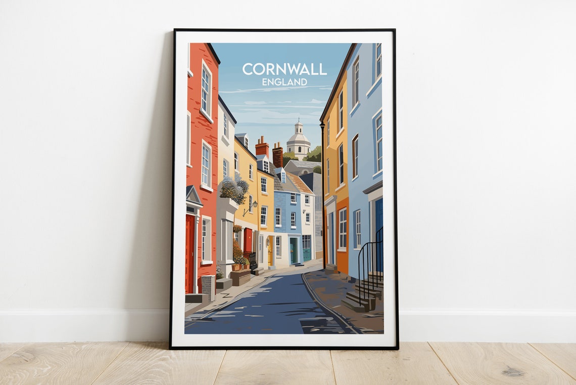 Cornwall England Colorful Painted Street Houses Travel Poster