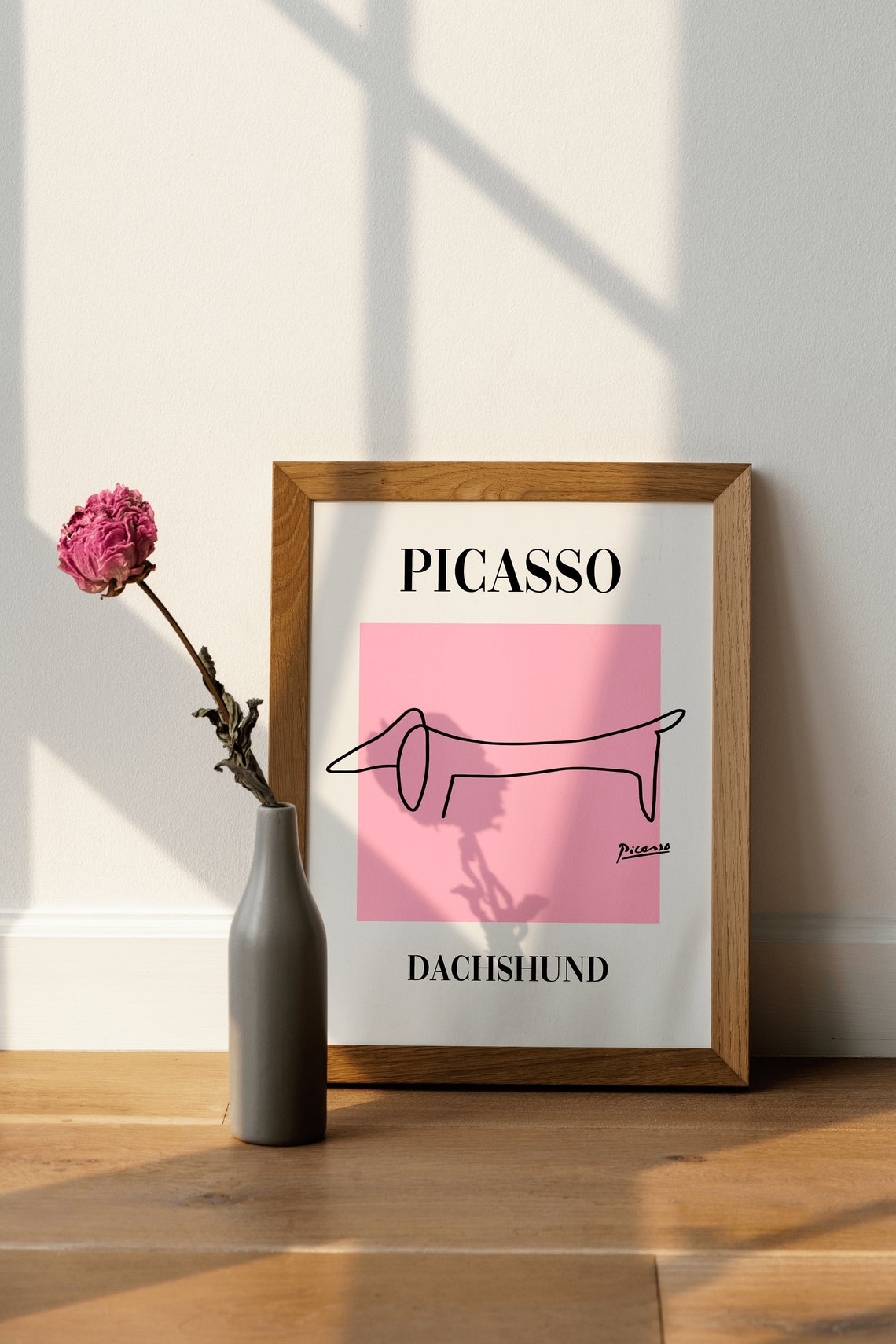 Picasso Style Dachshund Single Line Drawing Pink Exhibition Poster - Image 2