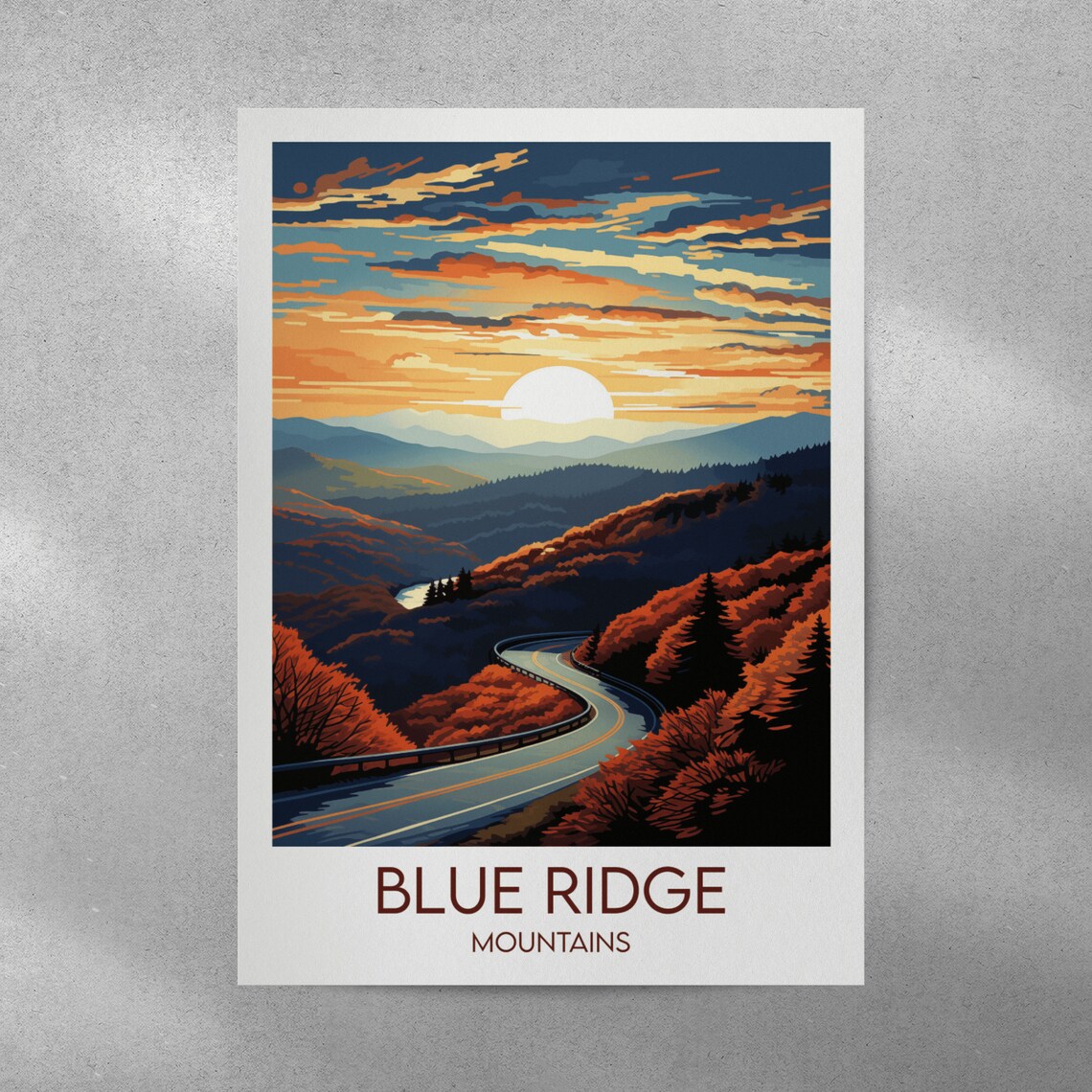 Blue Ridge Mountains Sunset Road Through Autumn Hills Travel Poster - Image 3