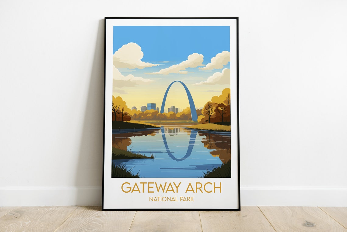 Gateway Arch National Park Autumn Reflection Skyline Gold Poster