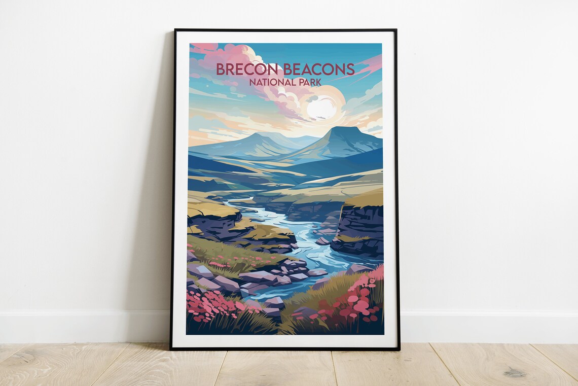 Brecon Beacons Wales National Park River Valley Mountain View Travel Poster