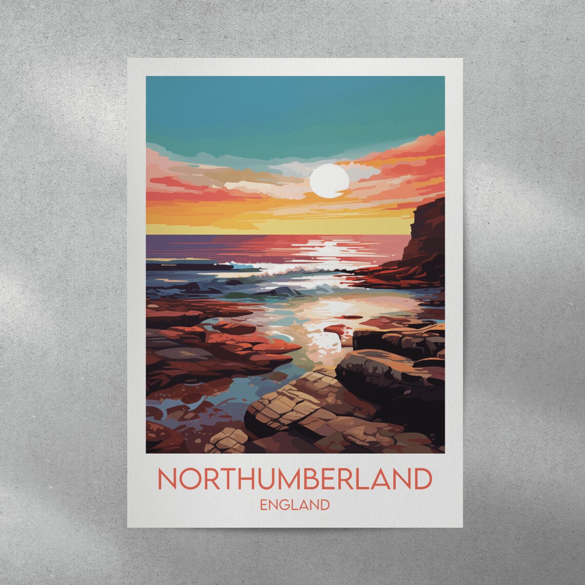 Northumberland England Sea Cliffs Golden Sunset Travel Poster - Image 2