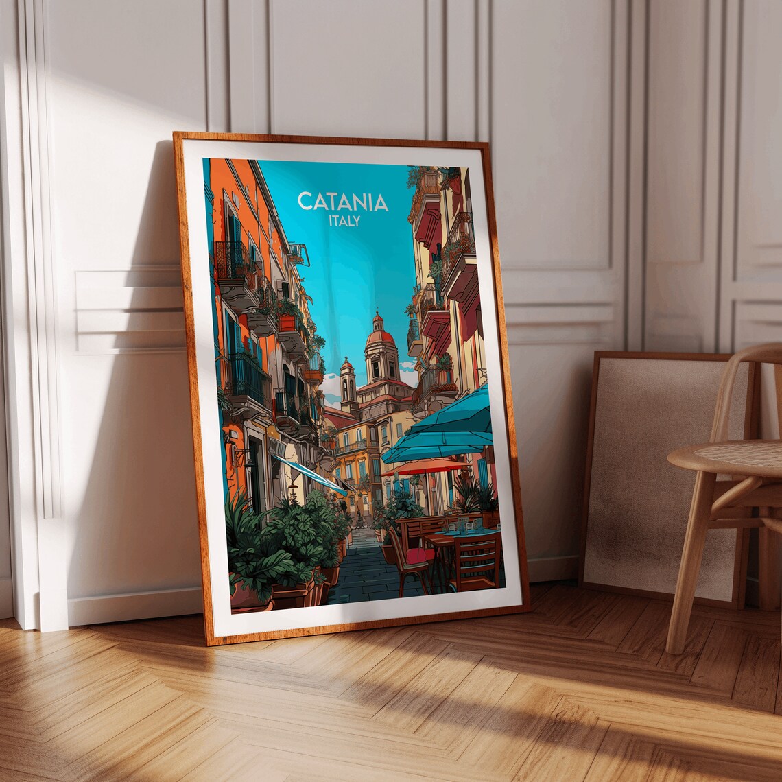 Catania Italy Sicilian Street Cafe Church Dome Vintage Travel Poster - Image 2