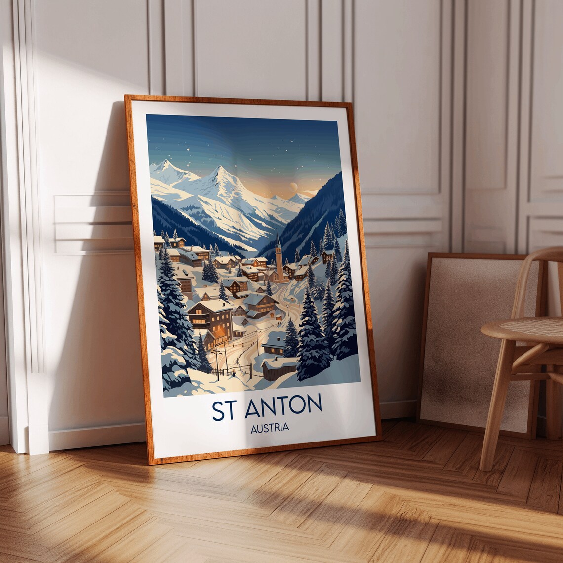 St Anton Austria Alpine Ski Village Twilight Vintage Travel Poster - Image 4