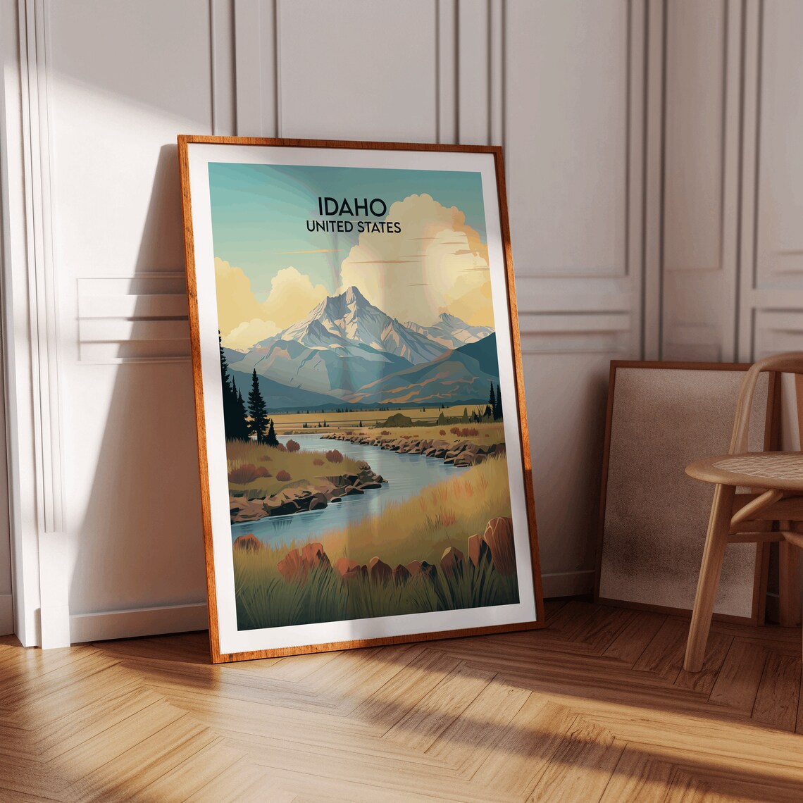 Idaho Mountain River Golden Meadow Vintage American Travel Poster - Image 4