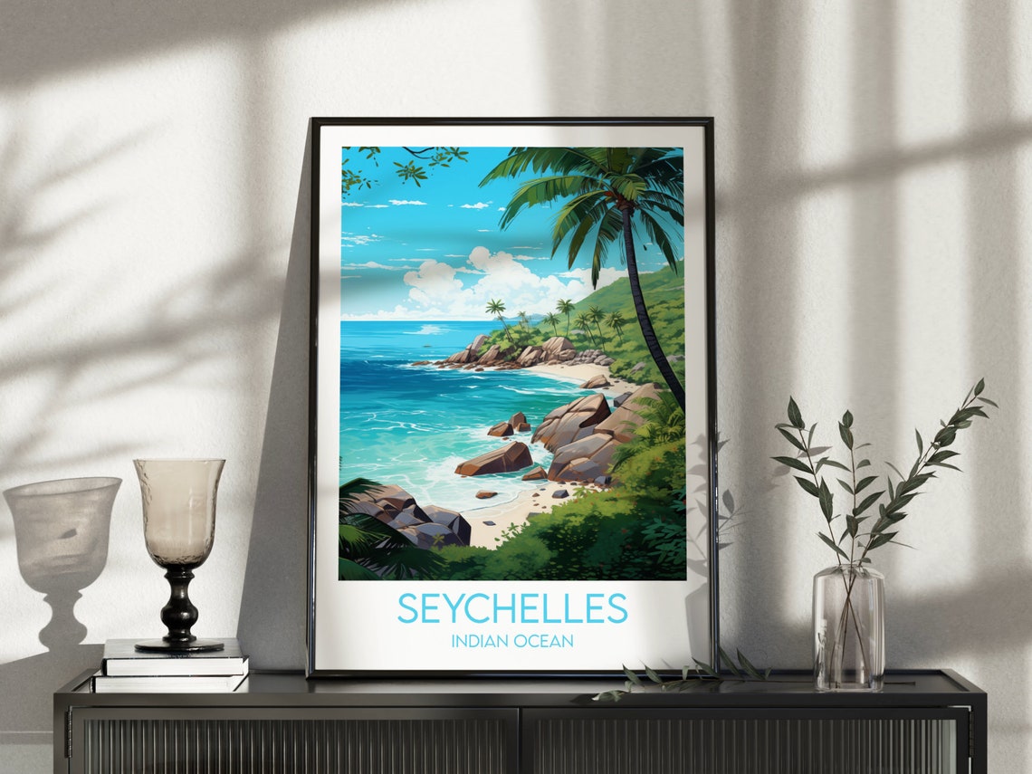 Seychelles Tropical Beach Granite Rocks Indian Ocean Travel Poster - Image 4