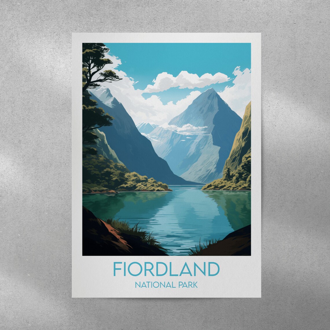 Fiordland National Park Snowcapped Fjord Peaks Still Water Poster - Image 3