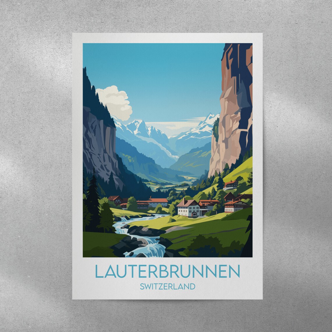 Lauterbrunnen Switzerland Waterfall Valley Chalet Scene Poster - Image 2