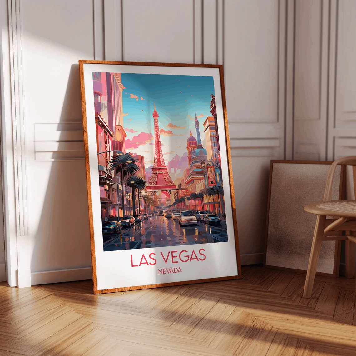 Las Vegas Nevada Sunset Strip Eiffel Tower Retro Travel Poster - Image 2