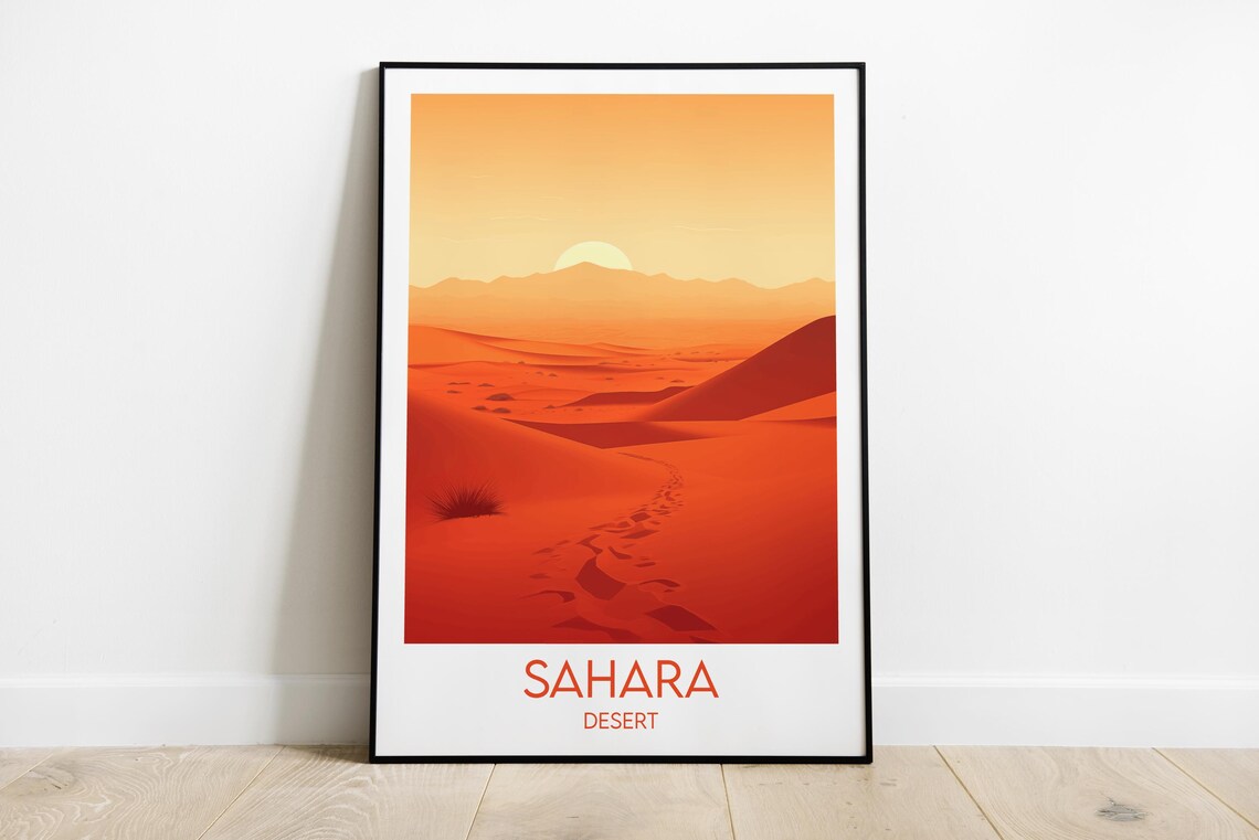 Sahara Desert Golden Dunes Footprints Minimalist Travel Art Poster