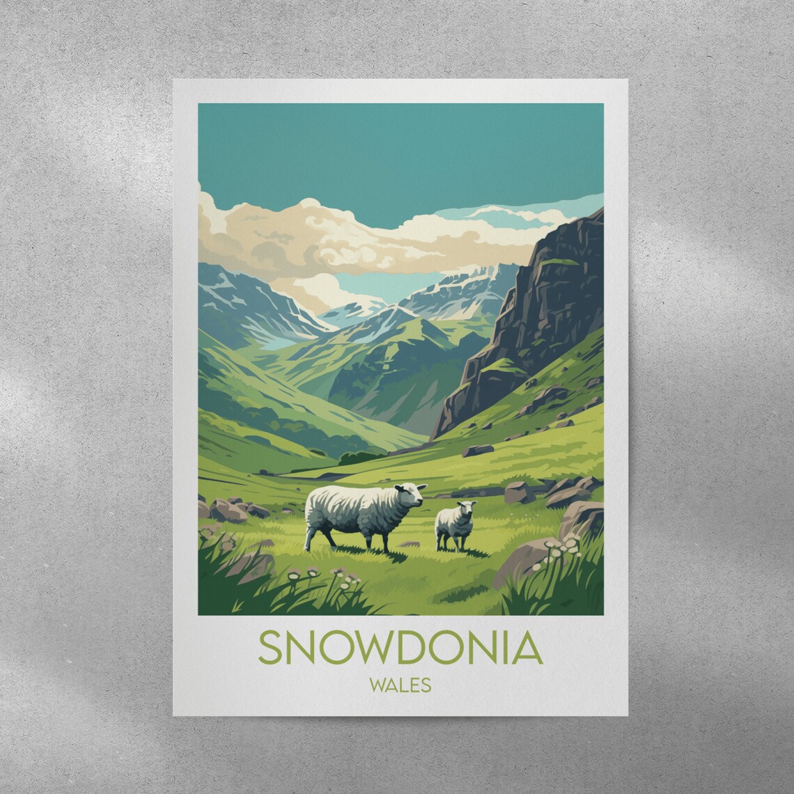 Snowdonia Wales Green Mountain Valley Sheep Grazing Travel Poster - Image 4