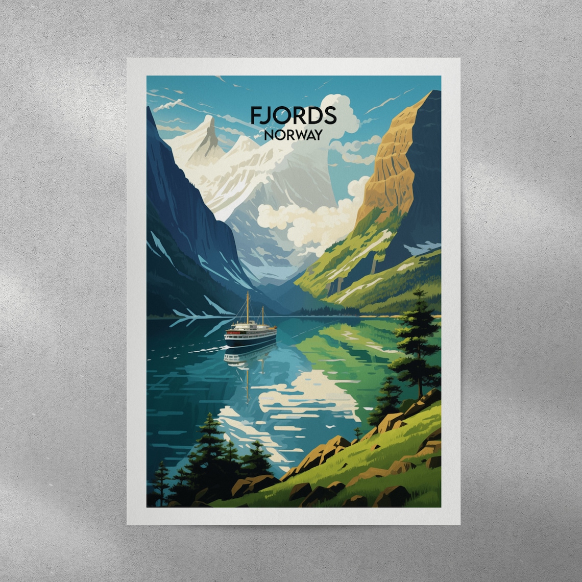 Fjords Norway Travel Poster, Custom Personalised Art Print - Image 3