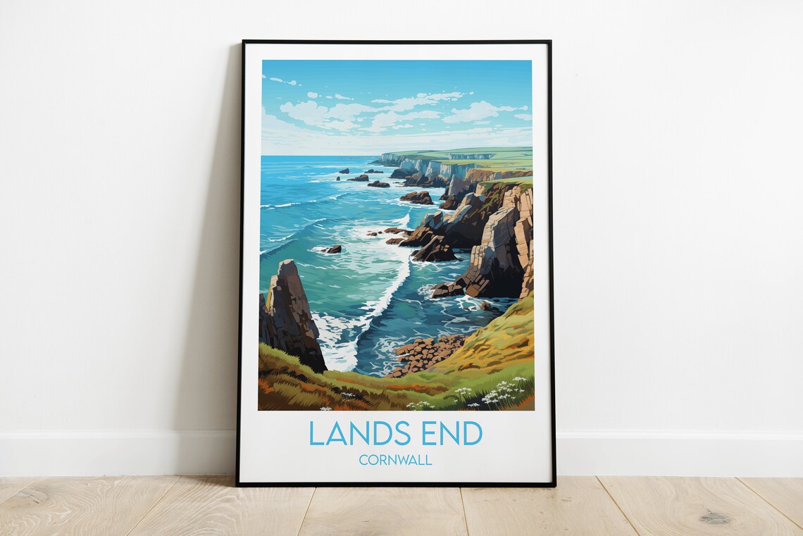 Lands End Cornwall Travel Poster, England UK