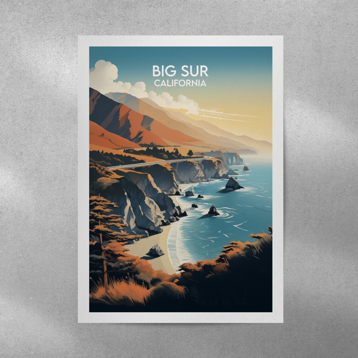 Big Sur California Golden Sunset Bridge Coastal Highway Travel Poster - Image 3