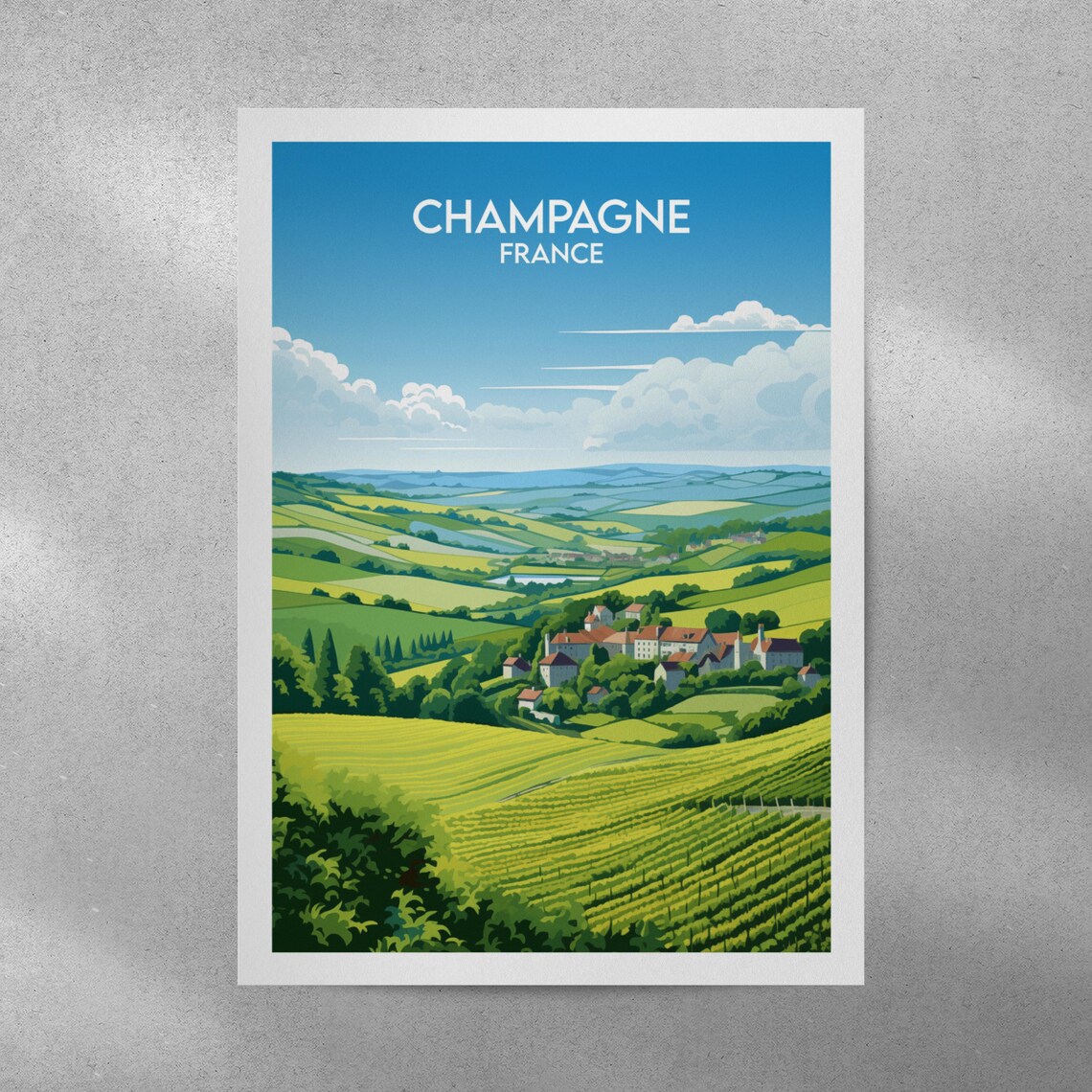 Champagne France Green Rolling Vineyards Vintage Travel Poster - Image 4