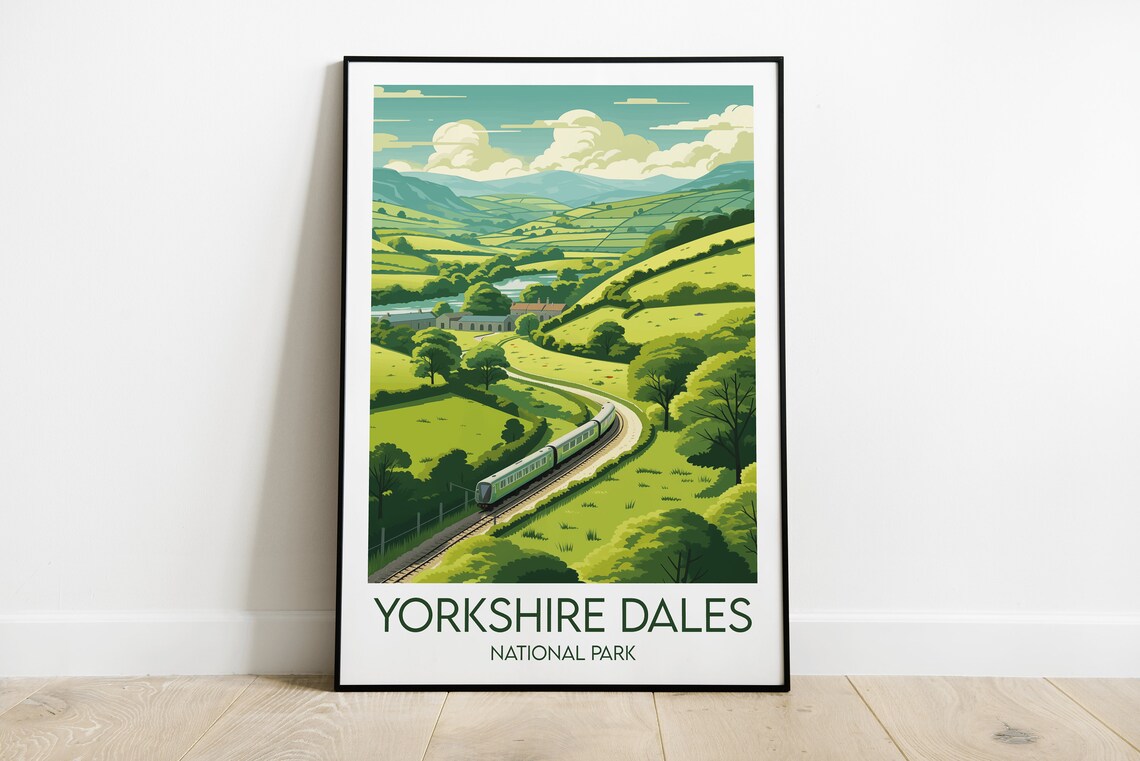 Yorkshire Dales National Park Scenic Railway Hills Travel Art Poster