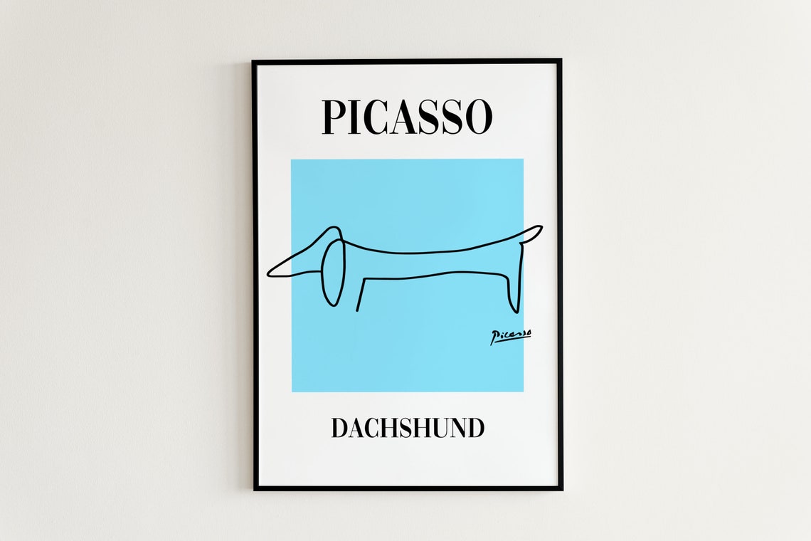 Picasso Dachshund Dog Line Art Drawing Blue Exhibition Poster - Image 2