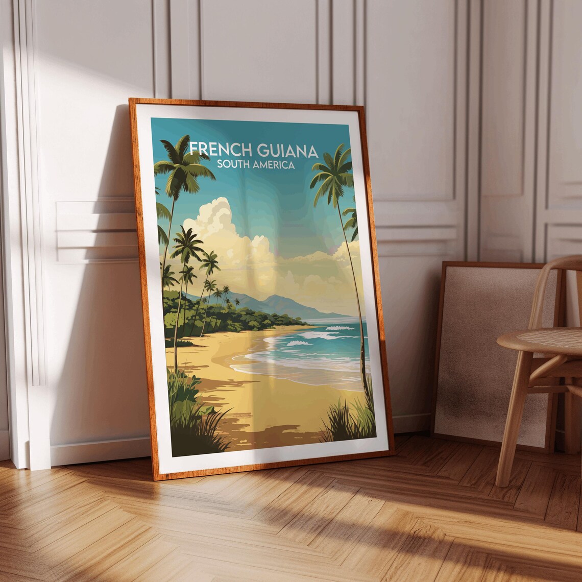 French Guiana South America Vintage Sunset Palm Beach Travel Poster - Image 3