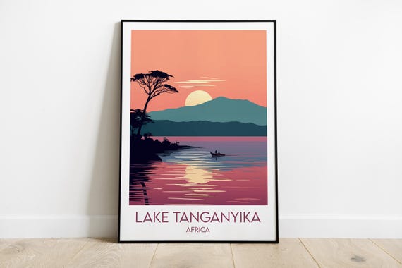 Lake Tanganyika Travel Print Africa Poster Custom Personalised Wedding Birthday Gift
