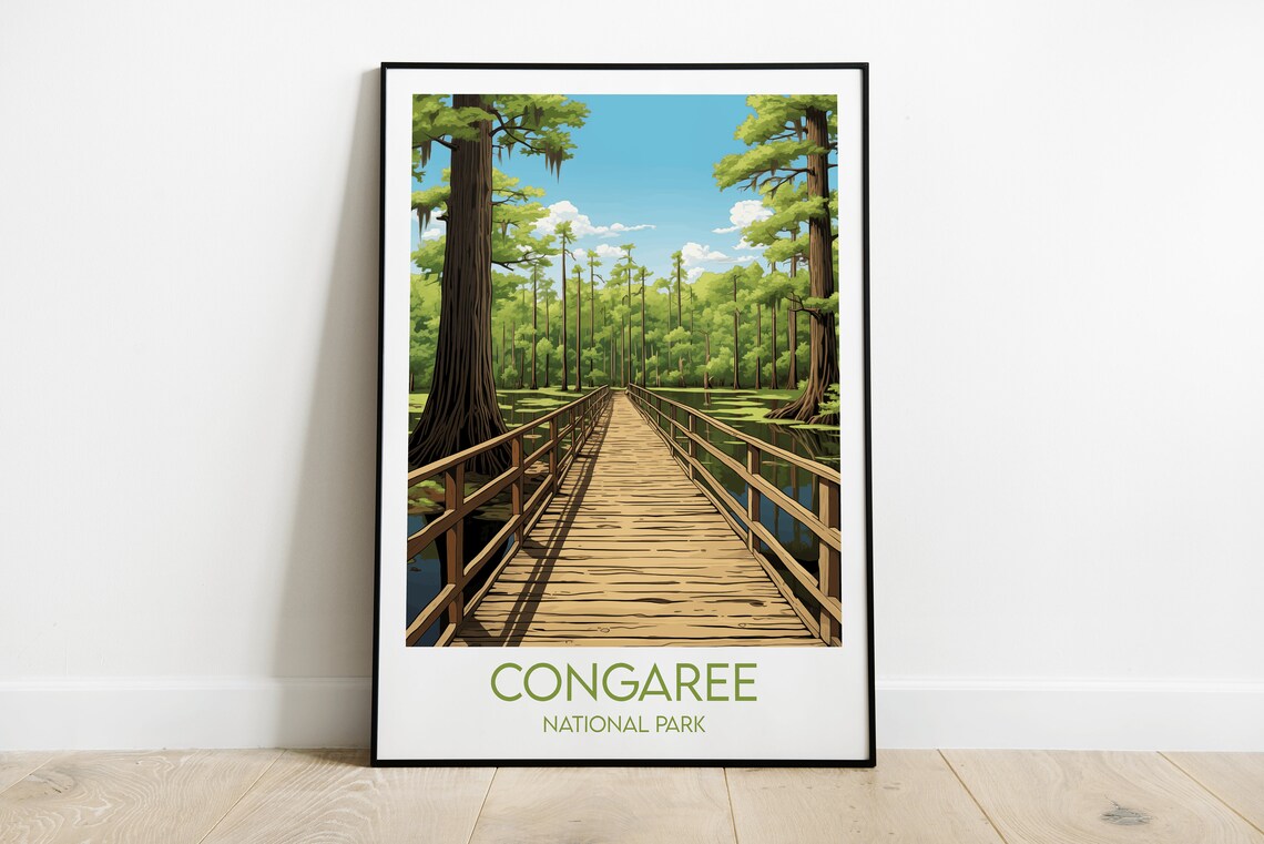 Congaree National Park Cypress Forest Boardwalk Vintage Travel Poster