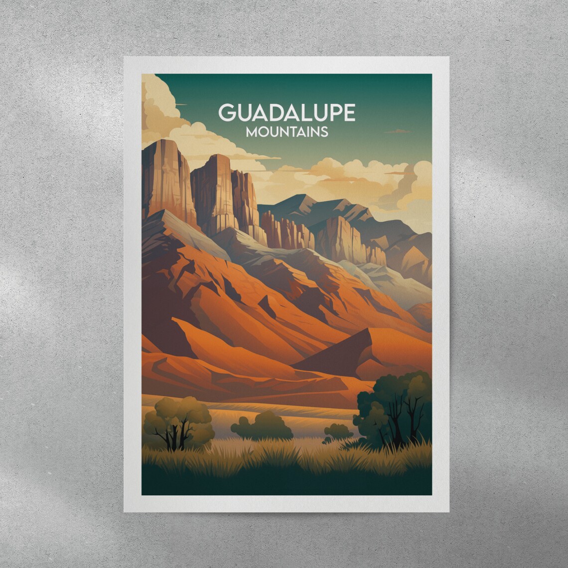 Guadalupe Mountains Texas Desert Peaks Vintage Travel Poster - Image 2