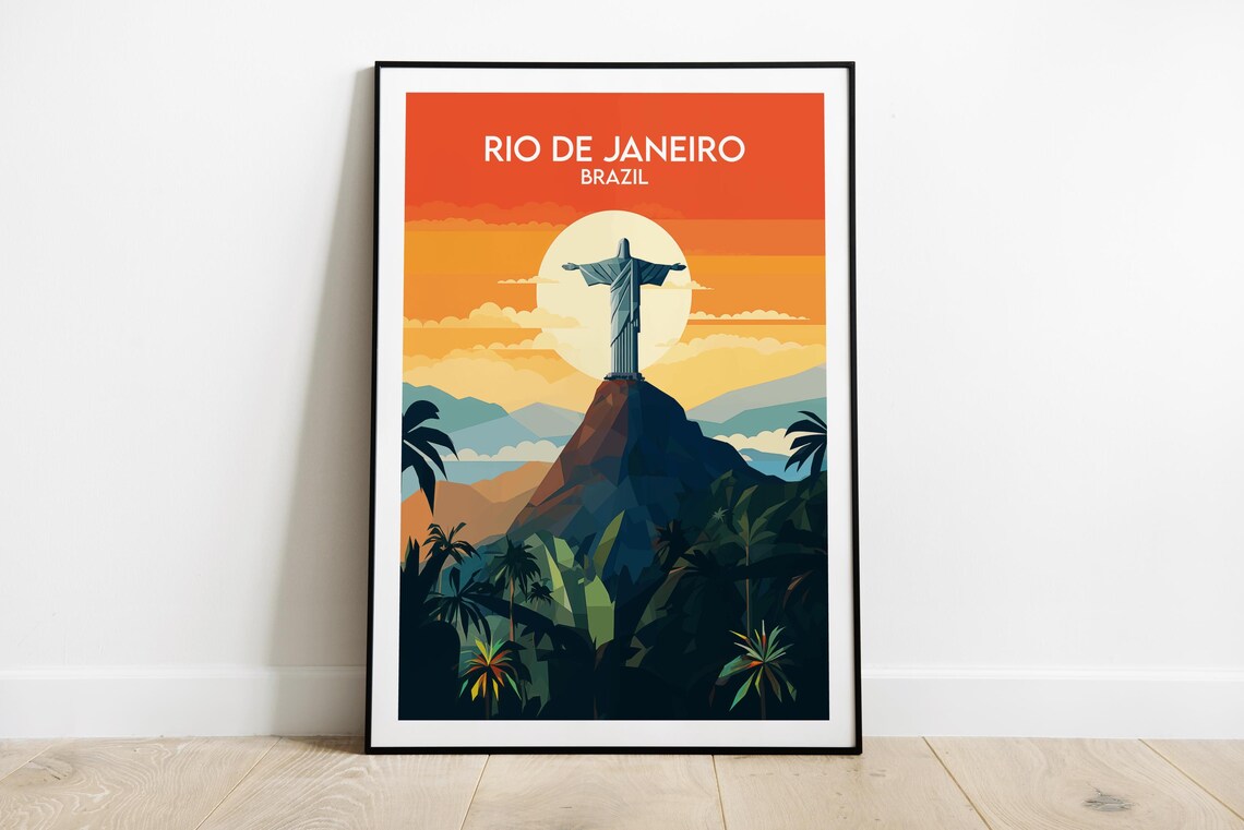 Rio de Janeiro Brazil Christ the Redeemer Sunburst Travel Poster