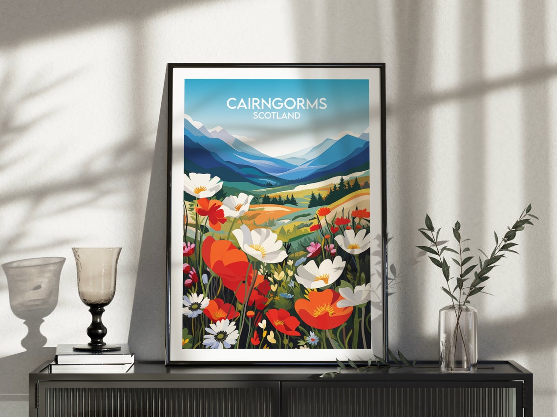 Cairngorms Scotland Wildflower Meadow Mountain Vintage Travel Poster - Image 3