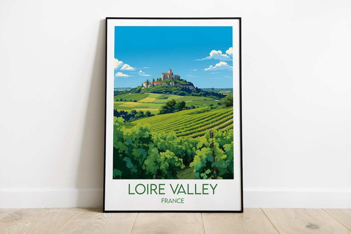 Loire Valley France Vineyard Chateau Vintage Style Art Poster