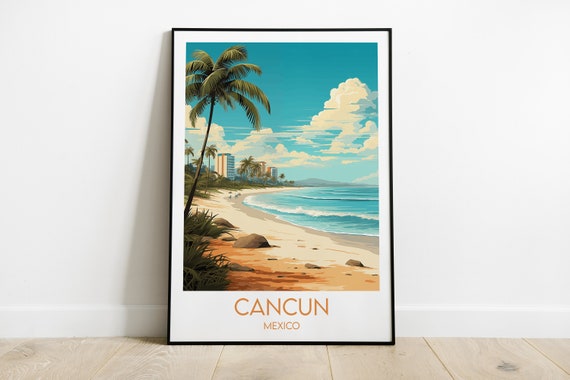 Cancun Travel Print Mexico Poster Custom Personalised Wedding Birthday Gift