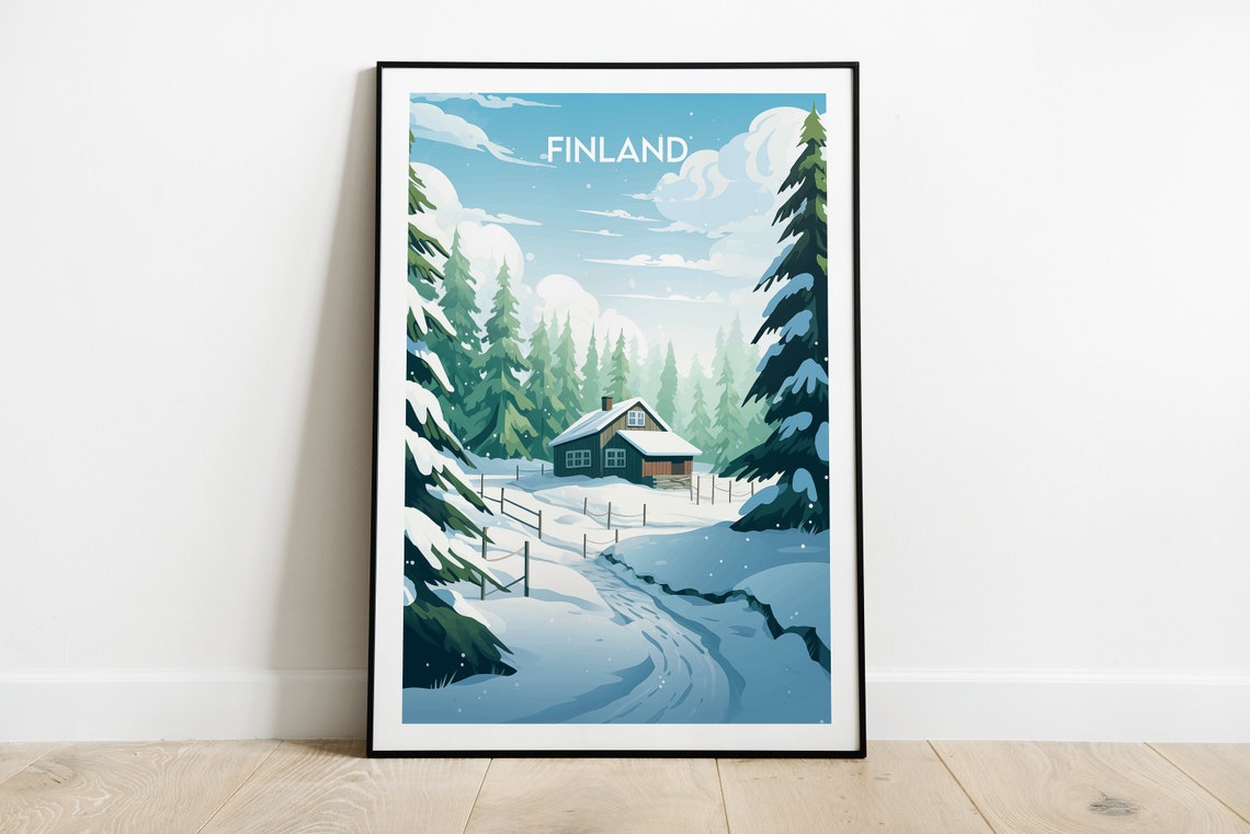Finland Lapland Snowy Cabin Winter Forest Wonderland Art Poster