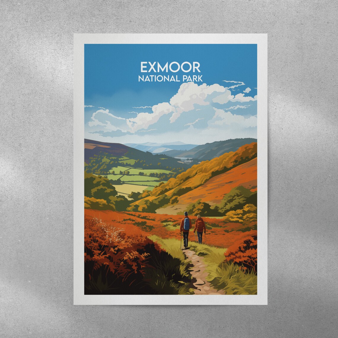 Exmoor National Park Hikers Autumn Moorland Trail Valley Poster - Image 3