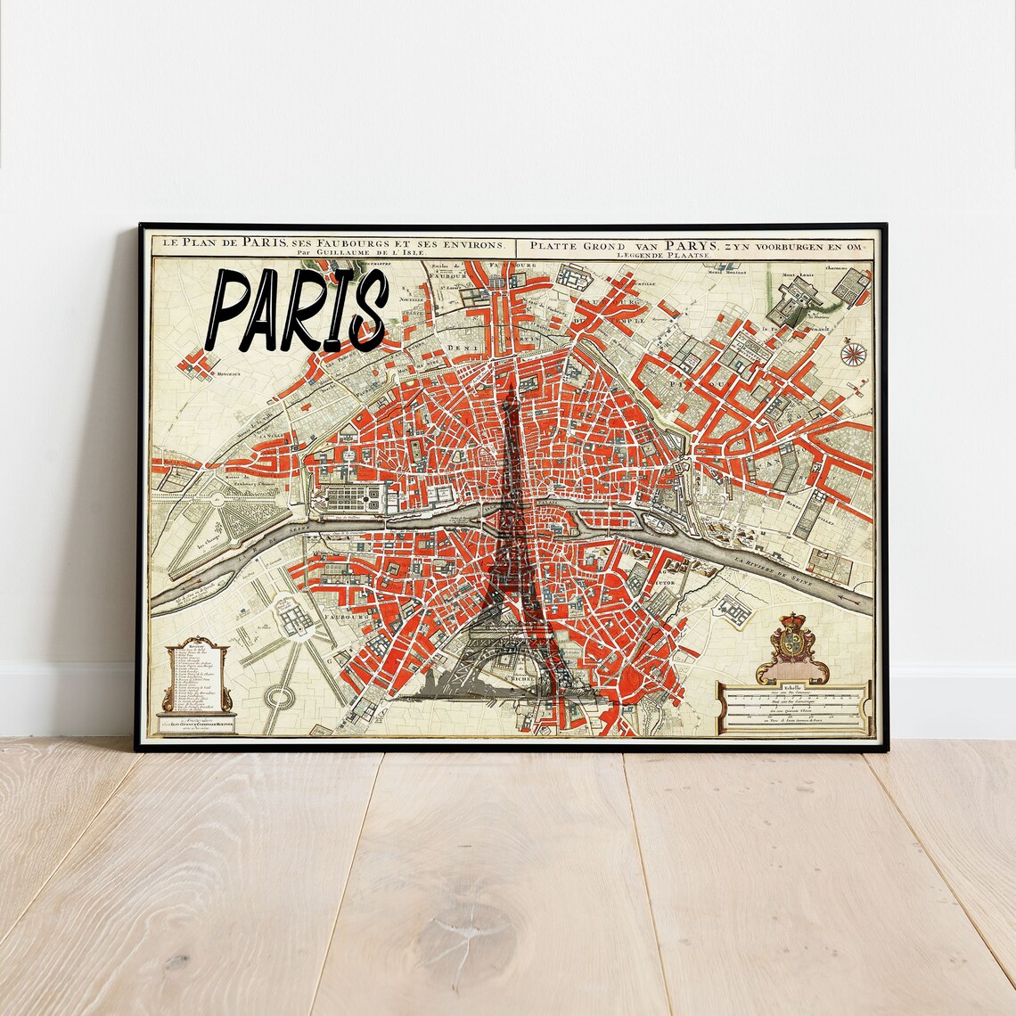 Paris Vintage City Map Eiffel Tower Antique Cartography Poster