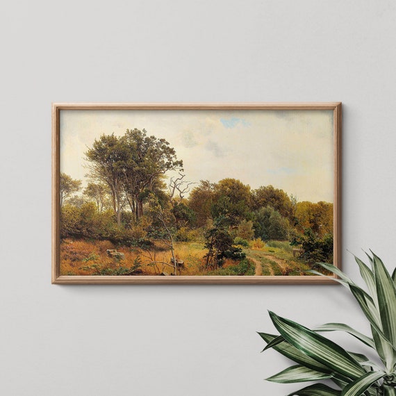 Forest Landscape Art Print Horizontal Wall Art Vintage Wall Art Green Forest Art Instant Art Print For Living Room