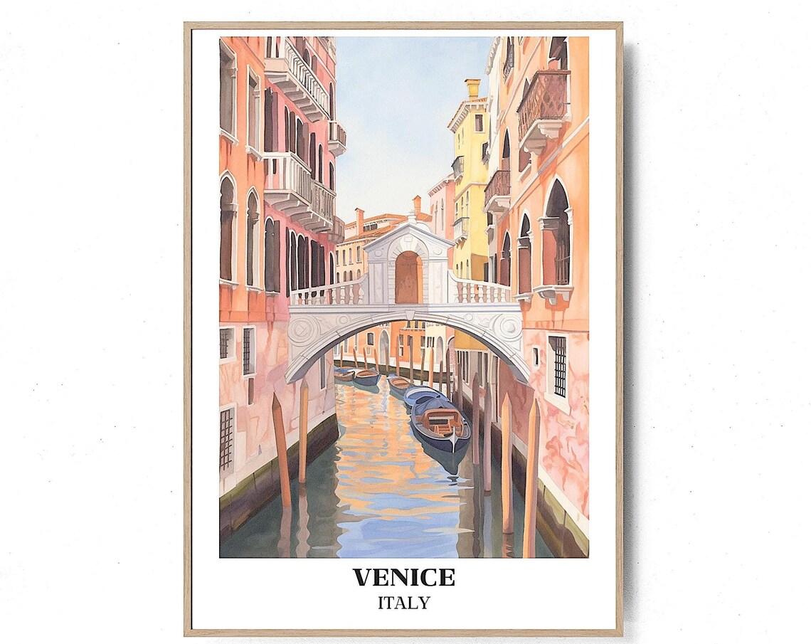 Venice Italy Bridge of Sighs Canal Gondolas Watercolor Poster