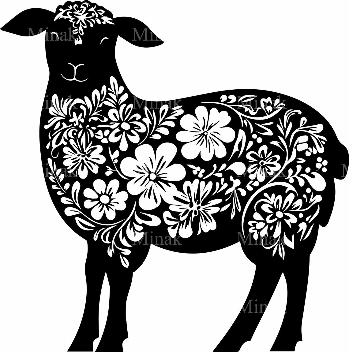 Floral Sheep SVG, Farmhouse Sheep Silhouette - Image 4