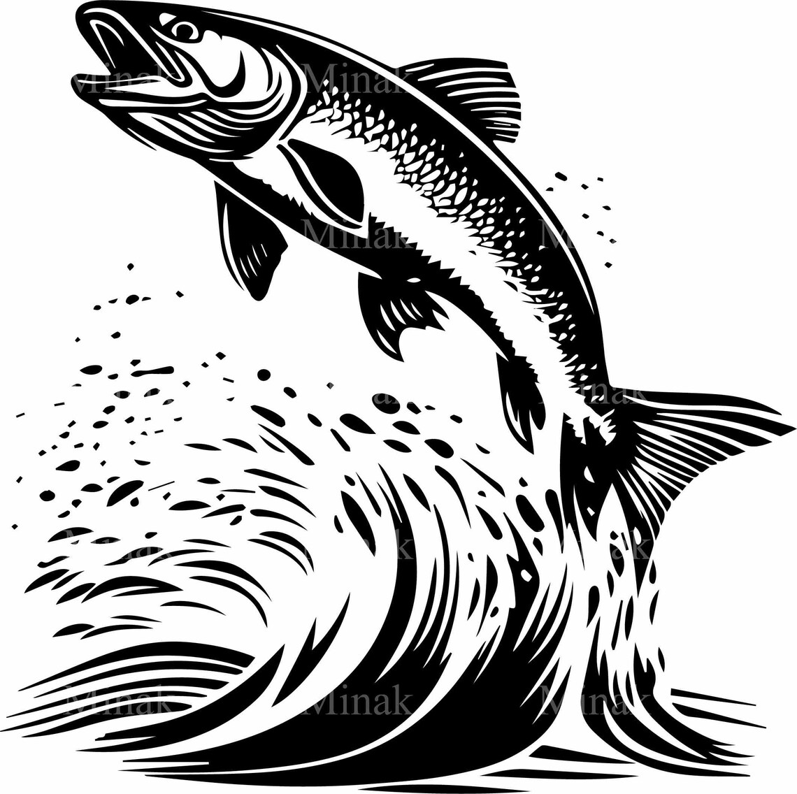 7 Jumping Fish Svg Splashing Fish In Water Vector Fishing Scene Cut File - Image 2