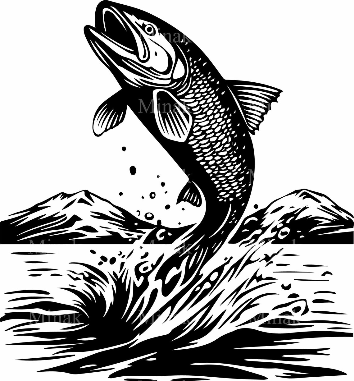 7 Jumping Fish Svg Splashing Fish In Water Vector Fishing Scene Cut File