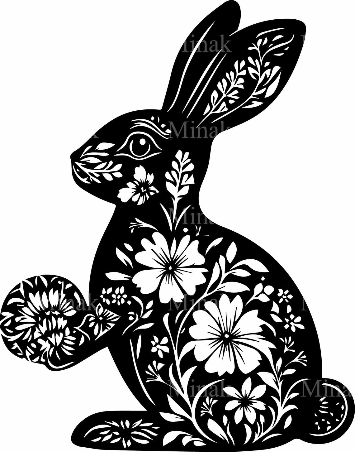 Floral Rabbit, Decorative Bunny Silhouette - Image 2
